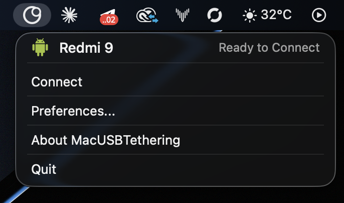MacUSBTethering ready to connect to Redmi 9